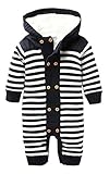 (コ-ランド) Co-land ベビー服 あったか ロンパース 赤ちゃん カバーオール 新生児 長袖 ボーダー柄 秋冬着 ニット 男の子 女の子 もこもこ 出産祝い ネイビー S