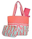 NGIL Quilted Diaper Bag 3-Piece Set, Striped Vine Print (Coral Green) by NGIL