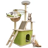 キャッキャットタワー-150CM キャットタワー宇宙船-猫ハンモック-猫ハウス-猫スクラッチボード-ぬいぐるみクッション展望台、猫おもちゃボール-キャットタワー木製トタワー-150CM