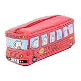 勉強やイラスト 贈り物に 大容量 可愛い スクールバスペンケース (レッド)