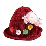 ベビー用ハット Hosam　女の子　ニット　ヌイグルミ付き　2-12歳女の子に　春　秋　冬　防寒　お出かけ用　赤ちゃん　ニット帽　誕生日 出産祝い 記念写真の衣装にベビー 防寒帽子 (レッド)