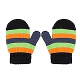 ベビー子供用ミトン手袋秋冬防寒グローブカラフル縞手袋　 (ブラック)