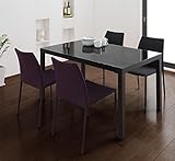 ウッドｘガラスダイニング (Saltaire) 5点セット (ブラックテーブル) チェア：パープル