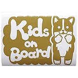 ゴールド（金） 犬 コーギー タッチ Kids on board キッズオンボード ステッカー 窓ガラス用シールタイプ 車 タッチ戌 干支 動物
