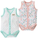 西松屋 [EFD] カリフォルニア綿 2枚組ノースリーブ前開きロンパース肌着（花＆ウサギ・ハート柄） 【60cm・70cm・80cm】　80