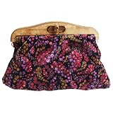 KILLYEDNA(キリーエドナ) 木製口金クラッチバッグ・革紐ストラップ付 (ベロア・藤ダークブラウン)