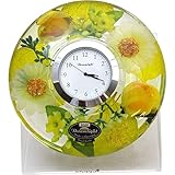 ひとつひとつをハンドメイドで仕上げた ナチュラルテイスト 置き時計 直径11×高さ4cm スプリングフラワー 黄色いバラとデイジーでかわいらしい色合い みずみずしいデザイン ギフトとしても最適 ドリームライト エンヴェールヘルック