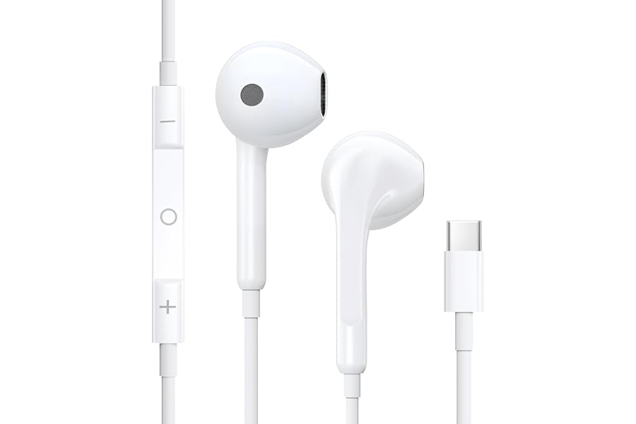 USB C Headphones for iPhone 17 16 15, HiFi Stereo Wired Earphones | in-Ear Wired Earbuds with Mic & Volume Control, for Sam-s