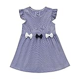 Cutelove 子供服 ドレス ベビー ガールズ 女の子 綿 夏 キッズ 可愛い 青と白のストライプ 蝶結び 蓮の葉の袖 プリンセスドレス