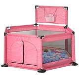 洗える ソフト ベビーサークル 軽量 倒れにくい 安全設計 ファスナー 扉 簡単組み立て ＜簡単に組み立て!＞ 収納 六角形 誕生日プレゼント【5色】 (Pink/with basket)