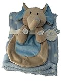 Buddies 2 Piece Set Blue Polka Dot Baby Blanket 30 X 36 with Buddy Elephant Security Toy, Squeeze Hi