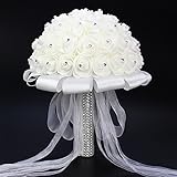 moiiteeウェディング ブーケ バラ 白 ハンドメイド 花束 造花 花嫁ブライダルフラワー 結婚式 結婚記念日 披露宴 撮影 プロポーズ 二次会 ギフトお祝い