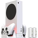 ElecGear Xbox Series S 縦置き収納スタンドと冷却ファン、2個800mAhコントローラー用充電式交換用バッテリー電池、Xbox One用のデュアル充電器ドック、LEDライト付き冷却ファン、XSSゲーム用アクセサリ用のUSBポート