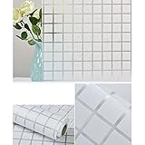 Hoho 17.7 " x39.3ホワイトPlaid Textured自己粘着ウィンドウフィルムプライバシー保護カバーガラスソーラーTint