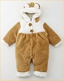 アクリルボア製ベビー服　　オーバーオール　カバーオール　暖か　つなぎ　着ぐるみ　防寒着　おくるみ　出産祝いやギフトにもどうぞ (クリーム)
