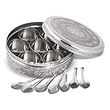 Designer Spice Container Masala Dabba With 7 Compartments, Masala Box, Spice Container Box, Stainless Steel Spice Box Indian Masala Dabba with Lid, 20cm