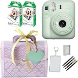 インスタントカメラ チェキ instax mini 12 ラッピングバニティBOXセット フィルム＆ハメパチ＆アルバム＆デコペン (バニティBOX パープル, ミントグリーン)