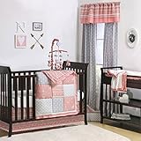 Coral Woodland and Geometric Patchwork 4 Piece Crib Bedding by The Peanut Shell by The Peanut Shell