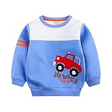 PANCY 子供服 秋冬 長袖 トレーナー 厚手 丸首 肩ボタン 男の子 ベビー服 車柄 刺繍(100cm,ブルー)