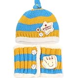 ELEEJE べビー ニット帽 マフラー の2点セット！ふわふわ でかわいい ベビー 冬服 (ブルー×イエロー)