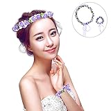 SUND　花冠　造花 花かんむり　花輪　調節可能　手作り　シルクフラワー　ブレスレット付き　森ガール　子供から成人まで被れる　春のピクニック　結婚式　パーティー　お祝い　適用　選べる5色　パープル