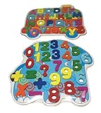 【KUENTAI】2点セット 木製パズル 子供 知育玩具 数字 アルファベット 計算 カラフル バス ぞう おもちゃ キッズ 赤ちゃん (2点セット)