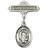 スターリングシルバー赤ちゃんバッジwith St。Hubert of LiegeチャームとGodchildバッジピン1 x 5 / 8インチ