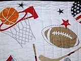 standard blues reversible TWIN SIZE quilt set - QUILT + sham (football, hockey, soccer, basketball, 