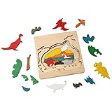 (E＆S)木のおもちゃ 木製パズル ジグソーパズル 恐竜 子供 はめこみ 形合わせ パズル 知育玩具 幼児 キッズ