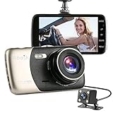 Dash Cam, Abask 4" IPS Colour FHD 1080p 170 + 120 Degree Wide Angle Dual Lens Car DVR Camera With Lo