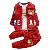 エフティーゾーン(Ftzone)3in1子供服ベビーの女の赤ちゃん男の赤ちゃんの柔らかい綿の上着+上下セット長袖Tシャツ+ロングパンツセット (3-9ヶ月, 赤(春秋))