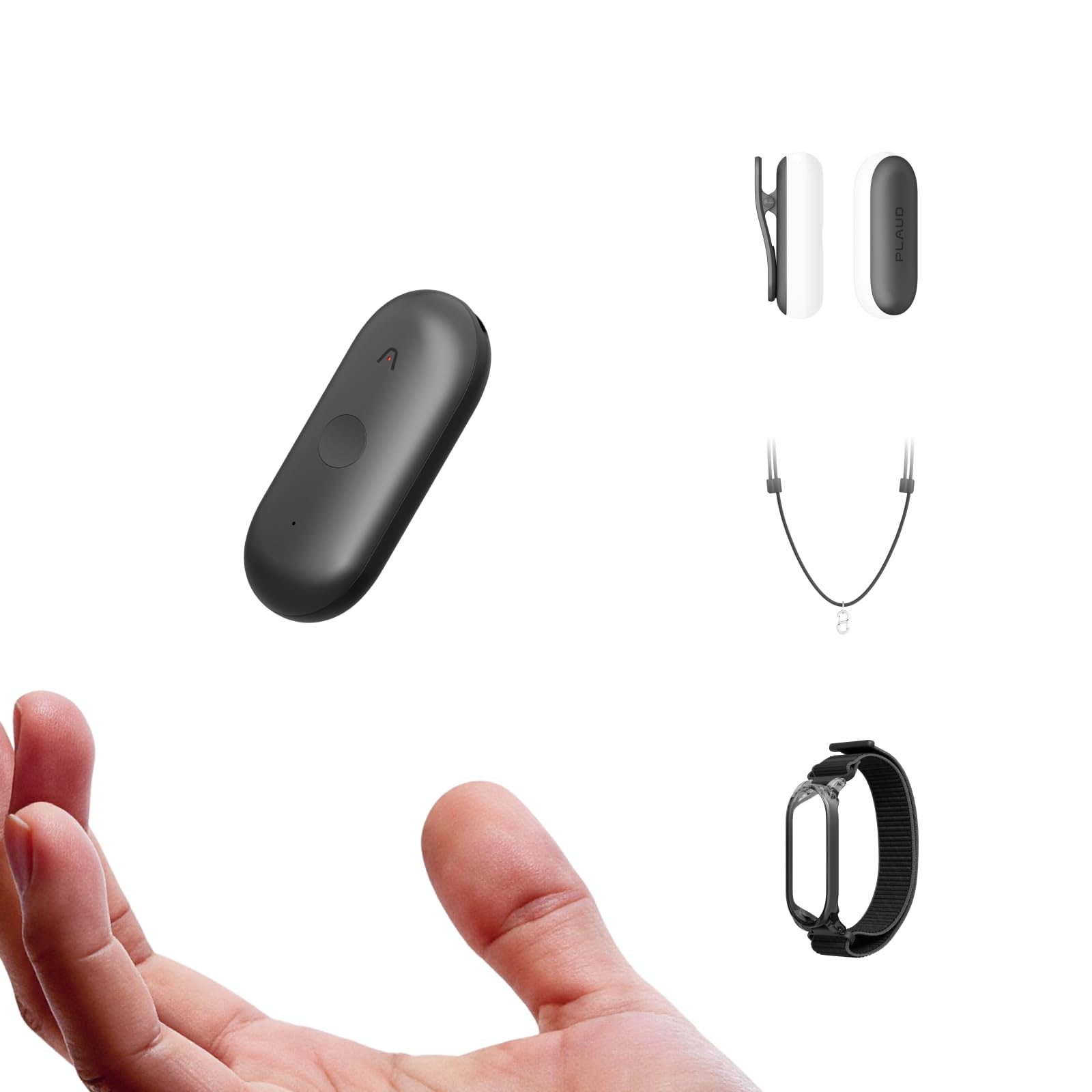 Plaud NotePin S AIボイスレコーダー 小型 自動文字起こし・要約 議事録 3m収音 20時間録音 ハイライト機能 対面録音 ブラック | 首かけ/腕時計/ピン/クリップ4種アクセサリー付属、ウェアラブルAIデバイス、MEMSマイク、物
