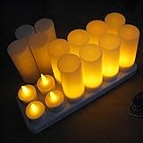 LEDティーライト　キャンドル　再充電可能　リモコン付　カップ付き　照明モード切替　12個セット　 (リモコン付, イエロー)