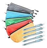 Multi-purpose storage pouch bag assorted colors. 5 pack Including 5 Blue Recycled Pens [並行輸入品]