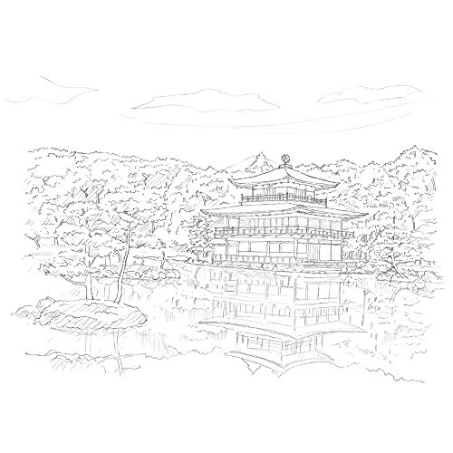 あかしや ぬり絵 彩で彩る大人の塗り絵 夏の金閣 5枚セット Ao 10n 5p 文具百貨