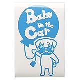 ブルー（青） 犬 パグ タッチ 風船 Baby in the car ベビー イン ザ カー ベビーインカー ステッカー 窓ガラス用シールタイプ 車 戌 ...