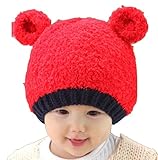 【SEBLES】 ベビー 耳 キュート ニット 帽 スヌード 2点 セット 赤ちゃん 6カ月 ～ 4歳 全4色 サイズ 46cm ～ 52cm クロスセット (Ｂ：レッド)