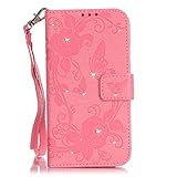 UNEXTATI iPhone 7 Plus ケース ダイヤモンド 手帳型ケース カバー カード収納 ストラップ 付き Apple iPhone7 Plus 用 Case Cover (ピンク #2)