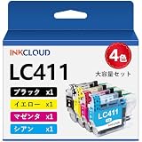 INKCLOUD LC411 インク ブラザー 用 LC411-4PK 互換インク 番号区別不要 LC411 LC411BK 大容量タイプ インクカートリッジ プリンターインク 対応 Brother DCP-J926N DCP-J526N DCP-J528N DCP-J928N DCP-J928N-W MFC-J739DN MFC-J904N MFC-J939DN 4色セット