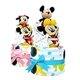 出産祝い 豪華 2段 disney おむつケーキ パンパーステープタイプＳサイズ ブルーのリボン ディズニー バスタオル フェイスタオル ぬいぐるみ ミッキー ミニー おもちゃ 手作り ベビー 出産祝