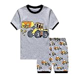 DDSOL 車柄 キッズ 子供 ベビー 寝間着 服 パジャマスーツ 綿100％ 半袖Tシャツ 半ズボン上下セット ブルドーザー