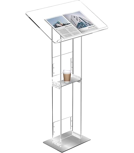 LaseVe Podium Podium Acrylic Lectern Pulpit Black Truss,Floor Standing Podium,Portable Podium Stand,Aluminum And Steel,Built-in Shelf And Cup Holder