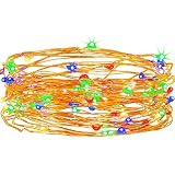 ソーラークリスマス文字列ライト、easydecor銅ワイヤ100 LED 33 ftマルチカラー防水装飾星状フェアリーロープライト感謝祭、アウトドア、インドア、パーティー、パティオ、庭、休日、結婚式、