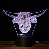 テーブルランプ3D創造性光る牛の頭部LEDナイトライトベッドルームベッドサイドランプホリデーギフト,Purple