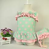 (韓国スタイル子供服) ビキニ キッズ 水着 子供 女の子 ワンピビキニ 可愛い水玉柄 フリル リボン付き 帽子付き二点セット green,140cm