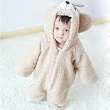 JUSH ベビー＆キッズ用 厚いベビーカバーオール　足つき　ロンパース 着ぐるみ キッズコスチューム 子供 男の子 女の子 パジャマ 防寒着 スウェット ファション　防寒対策 (100cm, ホワイト