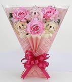 【Present Bear】 くま束 (アリス)・ティアラ付くまが3匹・薔薇の造花3輪・安心品質の国内製作