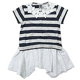 《初夏盛夏対応》SCHNEE(スネー) 杢天竺ボーダーレース付き半袖チュニック 110cm /ネイビー NO.F-674215