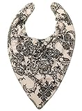 Adult Bib Bandana Special Needs Dribble Bib 2 Pack 1 x Black/White Flowers/Scrolls 1 x Peach/Orange 