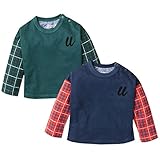ベビー服 男の子 Tシャツ 長袖 フロッキープリント チェック柄切替 接結天竺 ベビー (2.ネイビー/95cm)